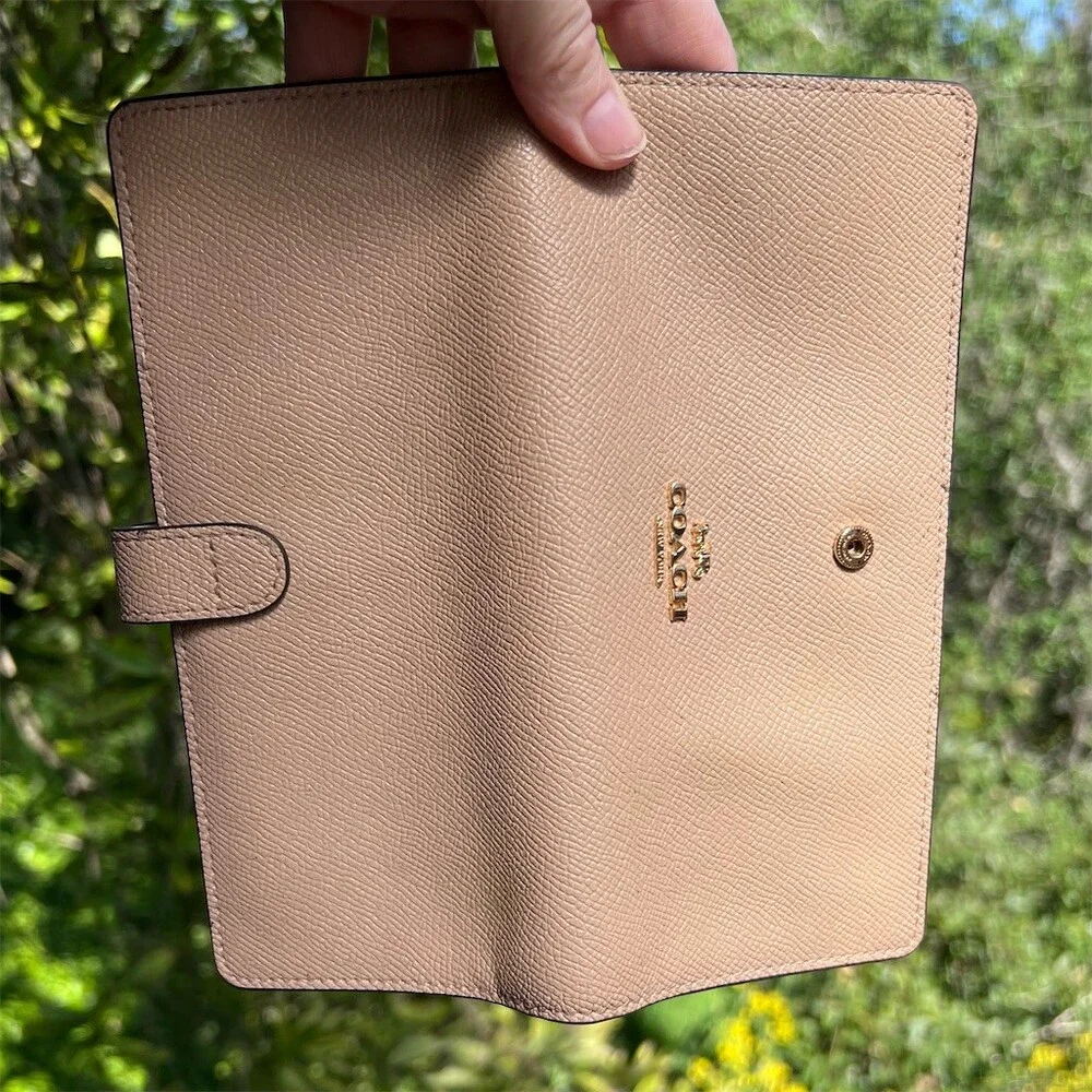 COACH Slim Long Bifold Snap Leather Wallet Tan/Taupe w Gold Hardware AUTHENTIC - Picture 4 of 6